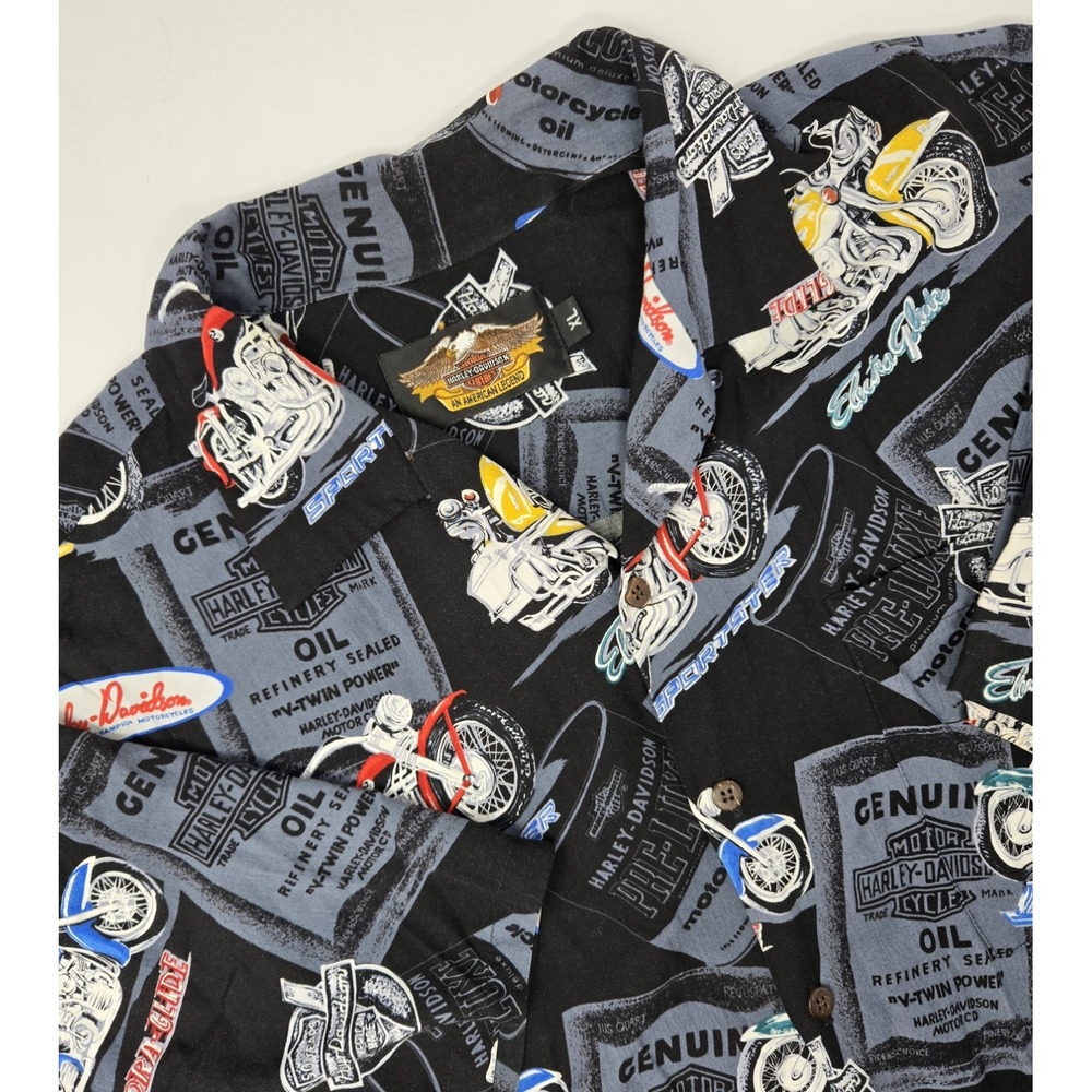 Harley Davidson Shirt Mens XL Motorcycle All Over Print‎ Short Sleeve Button Up